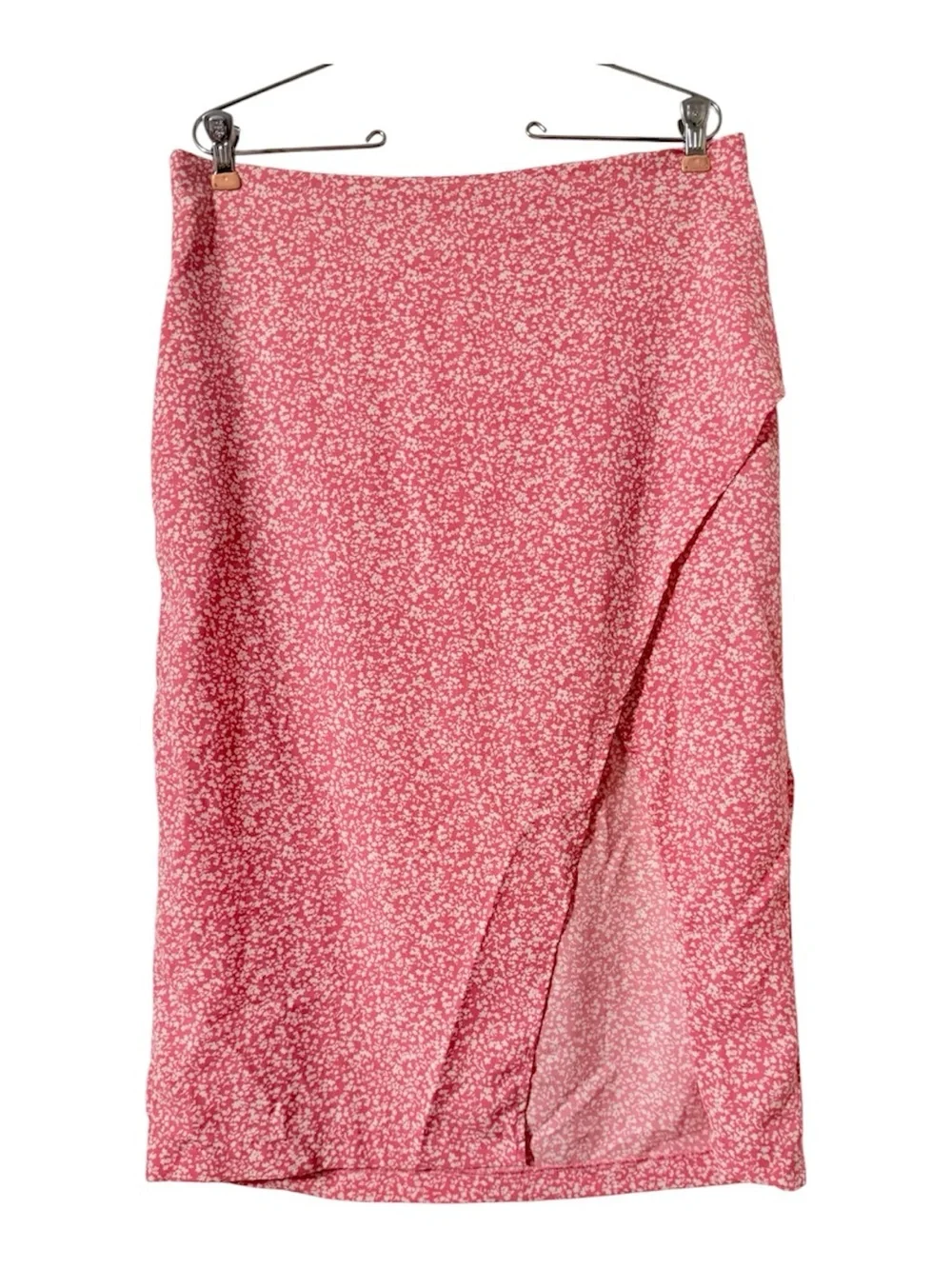 Abercrombie & Fitch Pink Floral Midi Skirt Large Petite Front Slit Coquette Y2K